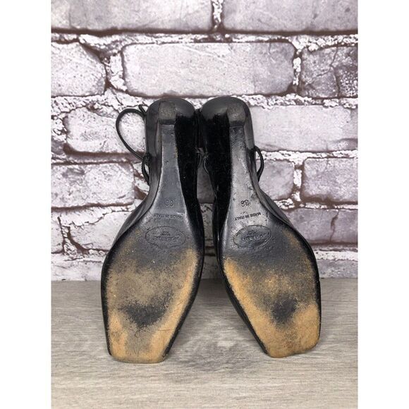 Prada Black Patent Leather Peep Toe Wedge Strap Sandals Women’s Sz 36EU/5.5M US - Picture 14 of 16